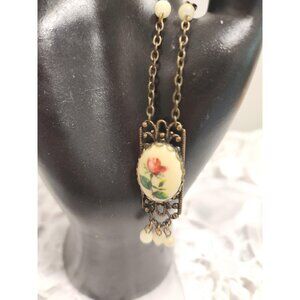 Victorian Style Floral Oval Pendant in Filagree Frame with beaded Accent Cameo